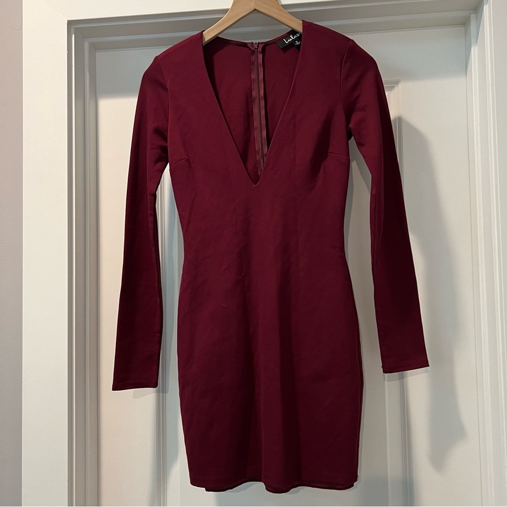 Lulus Long Sleeve Dress, Maroon Size Small